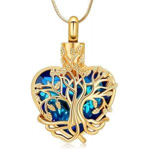 Kal-Collier Urne Pour Cendres, Arbre De Vie, Pierre De Naissance, Pendentif En Forme De C?ur Funéraire, Souvenir, Collier Funéraire, Bijoux Cadeaux Pour Femme, Épouse, Mère - Neuf