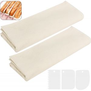 Loc-2 Pi&egrave;ces Toile De Lin Pour La Cuisson Du Pain, Tissu De Boulanger Avec 3 Grattoir &Agrave; P&acirc;te, Naturel Ferment&eacute;e De Boulangers,Toile De Lin Boulangerie, Kit Tissu Lin Pour Fermentation De La P&acirc;te - Neuf