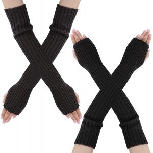 2 Paires Gants Sans Doigts Mitaines Femme, Gants Femme Hiver Mitaines Longues Chauffe-Poignets Pour Femme Gants Sans Doigts Tricot&eacute; Chaud Gants en Tricot pour L'automne Hiver - Neuf
