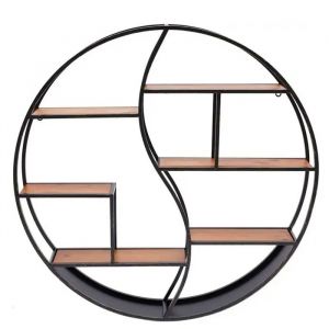 Etag&egrave;re murale ronde bois avec structure m&eacute;tal Etag&egrave;re flottante Divit avec 6 &eacute;tag&egrave;res diam&egrave;tre 68cm RE15 noir - Neuf
