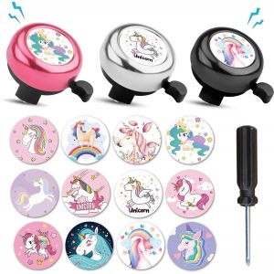 Sonnette De Vélo Enfant 3 Pièces Cloches De Vélo Avec 12 Autocollants Licornes Et 1 Tournevis Un Son Fort Et Clair Sonnette Velo Enfant Fille Pour La Plupart Des Vélos(Blanc Noir Rose) - Neuf