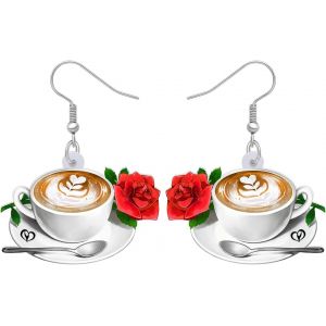 Kal-Boucles D'oreilles Pendantes En Acrylique Pour Femme Et Fille - Motif Tasse &Agrave; Caf&eacute; - Tour Eiffel - Neuf