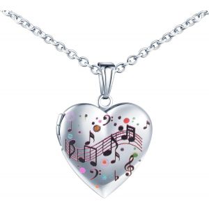 Trahoo-Colliers Médaillons C?ur En Acier Inoxydable Pour Femme Fille Enfant Pendentif Note De Musique Colorée Collier Souvenir Photo Personnalisé - Neuf