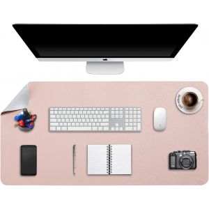 Tapis De Souris Grand, Sous Main Bureau Xxl, Mouse Pad Mat Prolongé, Tapis De Portable, Tableau D'Écriture, Buvard De Bureau, Double Face Usage En Cuir Pu Étanche 90 X 43Cm(Rose/Argent) - Neuf