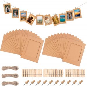 30 Pcs cadre photo carton,10 x 15 cm DIY Kraft Cadre Photo en Papier,guirlande photo,D&eacute;coration murale suspendue avec 30 clips et 3 kits de ficelle de chanvre (blanc) - Neuf