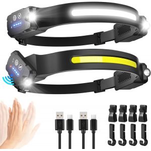 Lampe Frontale Rechargeable, 2 Lampes De 28 Heures De Longue Dur&eacute;e Super Lumineuses, Faisceau Large De 300 &deg;Et Mise Au Point R&eacute;glable, 9 Modes Avec D&eacute;tecteur De Mouvement,Phare &Eacute;tanche L&eacute;ger Pour L - Neuf