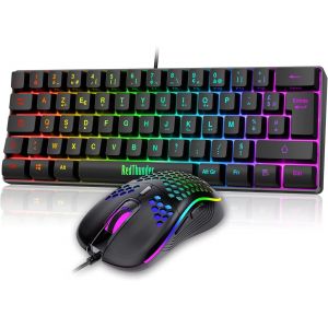 K62 60% Clavier Et Souris De Jeu Sans Fil Rvb¿Azerty Français 62 Touches Mini-Clavier Rétroéclairé Ultra-Compact¿Souris Optique Cellulaire Légère¿Kit Portable Pour Pc Ps5 Xbox Gamers(Noir) - Neuf