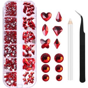 Kal-Strass Pour Nail Art,Décoration D'ongles Rouge, Paillettes D'ongles En Strass, Adaptées À La Décoration De Manucure De Maquillage De Visage Diy - Neuf