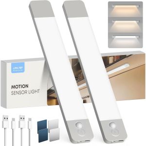 ERYI-Led Lampe Cuisine Meuble Avec Detecteur De Mouvement - 20Cm 1100Mah 3000K 4000K 6500K Dimmable & Rechargeable Lumières Para Placard Cuisine, Escalier, Le Couloir, Chambre | 2 Piezas - Neuf