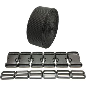 TIANYI-Ruban de sac à dos 3 m x 20 mm + 12 boucles en plastique, sangle en nylon avec fermoirs, sangle de sac à dos, sangle pour bagages, sangle pour valises, (20 mm, noir 332) - Neuf