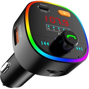 Transmetteur FM Bluetooth, Emetteur Bluetooth Voiture avec Radio/Kit Mains Libres, EQ Mode, 2 USB Port +Type C Chargeur Rapide de Voiture - Neuf