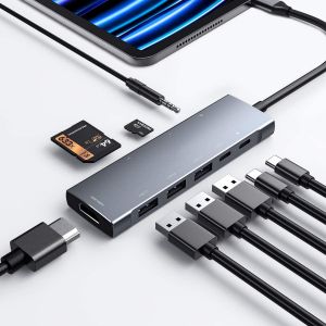 HUB USB C pour iPad Pro Adaptateur 9-en-1 iPad Pro M4 M2 M1 13 12.9 11 Station d&iquest;Accueil iPad Air avec 4K HDMI, USB-C, SD/TF Lecteur de Carte, USB 3.0, 3.5mm AUX, Donn&eacute;es de Type C, iPad Mini 6 - Neuf