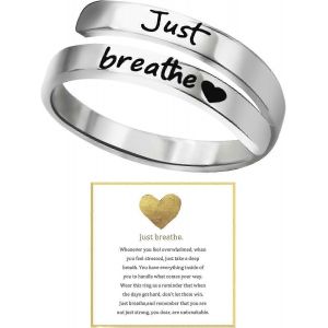 Just Breathe Bague Pour Les Femmes,Bague Coeur Réglable,Anneaux De Guérison En Spirale En Acier Inoxydable,Cadeau Inspirant Et Coeur En Feutre - Neuf