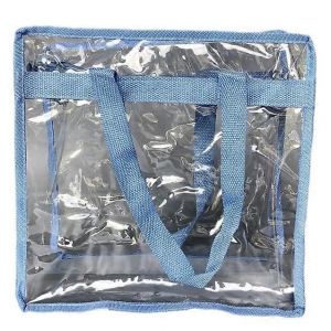 Sac fourre-tout transparent zipp&eacute; pour le shopping et les voyages, sac &agrave; main bleu pour le travail, en PVC r&eacute;sistant, dimensions polyvalentes - Neuf