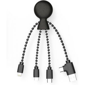 JGD-- C&acirc;ble Multi USB 4 en 1 en Forme de Pieuvre - Chargeur Universel en Plastique Recycl&eacute; - Prise USB, USB-C, Lightning, Micro USB - Compatible avec tous les Smartphone - Mr Bio Noir - Neuf