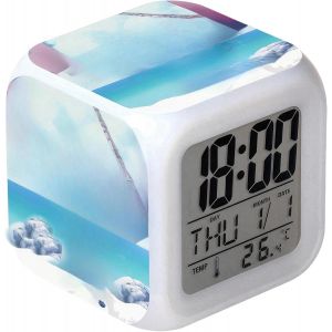ERYI-Horloge Numérique Avec Alram De Dessin Animé Pour Enfants, Réveil De Chevet Avec Température, 7 Couleurs Led, Veilleuse, Calendrier, Joli Réveil Cadeau Pour Adolescent - Neuf