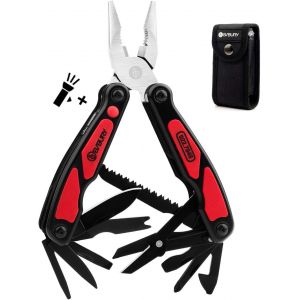 Multitools,14 En 1 Pince Multifonctions Avec Lampe De Poche Led,Outil De Poche En Acier Inoxydable,Multifonctions Couteau Suisse Militaire Avec Ciseaux Pour Camping,Pêche,Randonnée-Noir - Neuf
