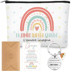 MAA-4 Pièces Cadeaux d'Appréciation pour Les Enseignants Enveloppe de Carte de Trousse de Maquillage Arc-en-Ciel Porte-Clés Cadeaux de Fin d'Année Noël pour la Fête des Enseignants - Neuf