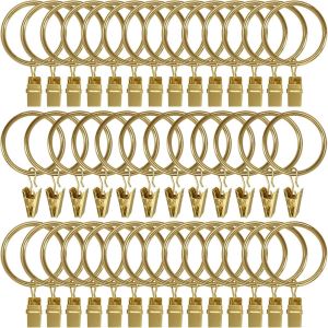 40 Pack Métal Anneaux De Rideau Avec Des Clips, De La Décoration De Rod De Rideau Crochets, De 1,5"" De Diamètre Intérieur ?illets, De Couleur D'or Anti-Rouille De Placage - Neuf