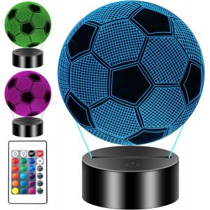 Cadeau Foot Garcon, Veilleuse Football Lampe 3d Pour Enfants, 16 Couleurs Led Illusion Veilleuse Avec T&eacute;l&eacute;commande, Cadeau Pour Anniversaire Fan Garcon 7.8.9.10.11.12 Ans - Neuf