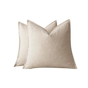 Lot De 2 Housses De Coussin D&eacute;coratives En Lin Kaki 45x45cm - Neuf