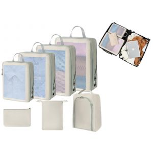 Ensemble de 7 cubes et organisateurs de voyage beiges - Neuf
