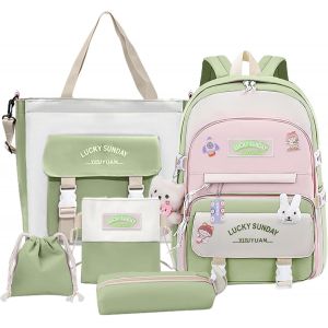 CHECARZHN--NO1-Sac À Dos D'École Kawaii Pour Fille Avec Pendentif Poupée, Sacs D'École Mignons Colorés Décontractés Pour Filles, Sac À Dos Personnalisé De 5 Pièces, Sacs À Dos D'École Pour Adolescent - Neuf