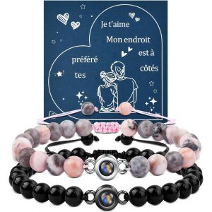 Kal-Cadeau Couple, 2 Pcs Bracelet Couple, Idee Cadeau Mariage Pour Hommes Femmes Bracelet Couple De L'amoureux Et De L'amoureuse Petite Amie Petite Cadeaux Saint-Valentin Mari Femme Anniversaire - Neuf