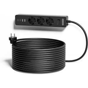 5 M&egrave;tre Multiprise Electrique USB, Multiprise avec Interrupteur 3 Prises et 2 Ports USB avec Support Mural et Viss, Multi Protection, Protection pour Les Enfants, Blanc - Neuf