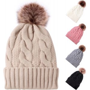 Jexnovashop-Bonnet D'hiver Chaud En Tricot Avec Pompon Pour Femme Et Fille - Neuf