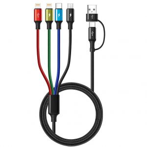 KALANKA-C&acirc;ble de Charge USB 4 en 2, C&acirc;ble Multi Embout avec Transfert de Donn&eacute;es, 3m C&acirc;ble de Charge Rapide avec ports Lightning/type C/Micro pour iPhone 16/15/14/13/12/11,Android,Tablette - Neuf