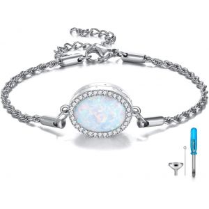 Bracelet Urne Pour Cendres En Argent Sterling 925 Avec Médaillon Urne Ovale En Opale Bijoux Souvenir De Crémation En Opale Pour Femmes Et Mamans - Neuf