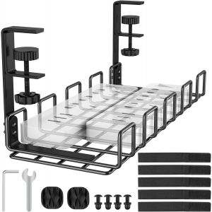 Pas de perçage sous le plateau de piste de gestion de fil,Chemin de câbles amélioré avec pince pour bureau,métallique robuste pour multiprises,Noir,1 Paquet - Neuf