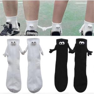 2 paires drôle aspiration magnétique 3d poupée couple chaussettes,couple tenant des mains chaussettes drôles,mid-tube mignon chaussettes drôle cadeaux-noir blanc - Neuf
