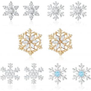 Kal-5 Paire Boucles D'oreilles Flocon De Neige 5 Styles Boucles D'oreilles À Tige De Noël Boucles D'oreilles Fleur De Neige Boucle D'oreilles À Tige D'hiver Avec Cristaux Strass Bijoux Cadeaux - Neuf