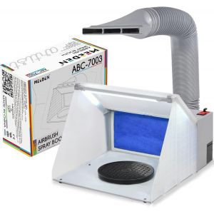 CHECARZHN--NO1-Cabine De Peinture Aérographe Kit De Pulvérisation De Peinture Portable Avec 3 Éclairages Led Et Plateau Tournant- Cabine DAspiration Avec Deux Ventilateurs Pour Le Modélisme Et La Pe - Neuf