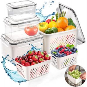 Lot De 4 Bo&icirc;tes De Rangement Pour R&eacute;frig&eacute;rateur Avec Couvercles Pour Fruits,L&eacute;gumes,Aliments Frais,L&eacute;gumes,Salade,Viande - Neuf