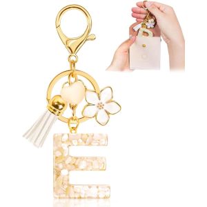 Kal-Porte-Clés Pour Fille Lettre, Porte-Clés Pour Femme Avec Lettre Initiale, Alphabet Pendentif Initiale En Résine, Keyring Avec Pendentif Amour Et Pampille, Cadeau Pour Femme Beige - Neuf