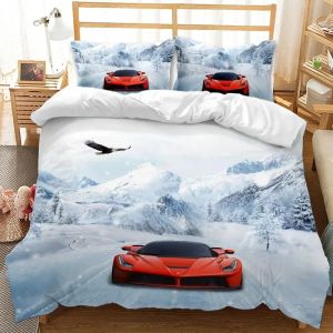 Parure De Lit Double Avec Housse De Couette Et Motif De Voiture De Course, Motif Flamme Rouge Ardente, Motif Voiture De Sport 3d, King Size, 2/3 Pieces, Housse De Couette En Polyester - Neuf