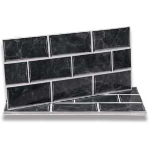 Stickers Adhésive Carrelage Noir 12 Pièces Pour Salle De Bains Et Cuisine, Crédence Cuisine, Imperméables Carrelage Carreaux Adhésif Mural 30 X 15 Cm[POU8804766] - Neuf