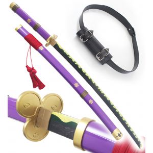 One Piece Epee en Bois Katana Enma Sabre Zoro Katana Meito Violet Edition + Ceinturon Noir Porte Epee Ceinture D&eacute;coration - Neuf