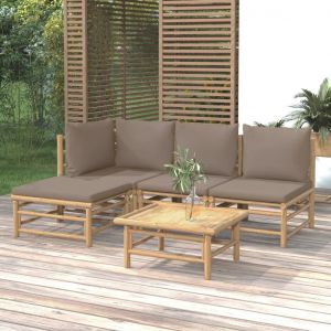 Prolenta Premium - Salon De Jardin 5 Pcs Avec Coussins Taupe Bambou - Neuf