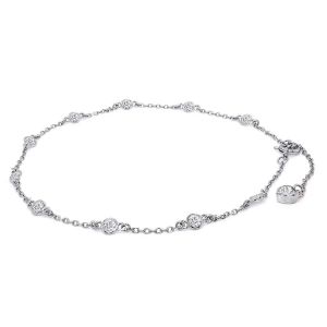 Bijou En Argent Sterling Plaqu&eacute; Or 14 Carats Avec Diamant Rond De 3 Mm Cultiv&eacute; En Laboratoire (1 Carat Au Total), 25 Cm (10 Pouces), Cadeau - Neuf