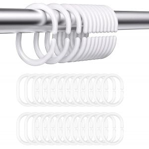 Pack de 24 C en Forme de Rideau de Douche Anneaux, Anneaux de Rideau de Douche en Plastique, pour la salle de Bains, Chambre a coucher, Dressing, Salle de - Neuf