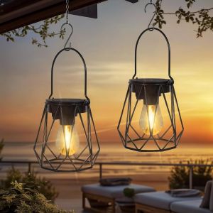 2 Pi&egrave;ces Lanterne Solaire Exterieur Jardin, Lanterne &Eacute;nergie Solaire, Ip65 &Eacute;tanche Lampes Solaires En M&eacute;tal, Suspendre/Poser, Pour Balcon Patio Terrasse Pelouse Camping, Octogone - Neuf