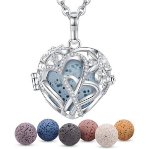 Ball Aromathérapie Huiles Collier Essentielles Pour Femmes Collier Pendentif Filles Bijoux Cadeau Avec 7 Pcs Pierre De Lave,Chaîne 61cm - Neuf