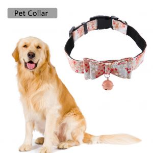 Hjlian Collier Pour Chien Imprime Fleurs Douces Avec Noud Papillon Et Clochette, Rose, Taille L - Neuf