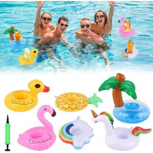 Cap-Porte Gobelet Piscine 6 Pièces, Porte Gobelet Gonflable Avec Pompe Plateau Flottant Piscine Bar Flottant Pour Piscine Porte-Boissons Piscine Gonflable Pour Vacances Baignade Beachparty - Neuf