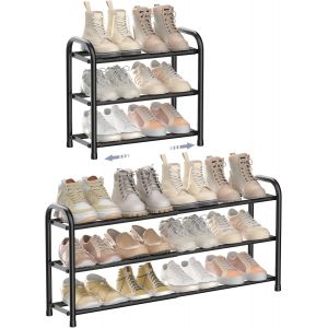 Porte-Chaussures Extensible 3 &Eacute;tag&egrave;res R&eacute;glables en M&eacute;tal Noir (45 &agrave; 83 cm) - Rangement Chaussures &Eacute;conomique pour Entr&eacute;e, Couloir ou Placard - &Eacute;tag&egrave;re Chaussures Gain de Place - Neuf
