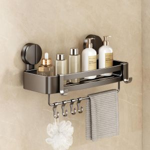 Etagere Douche Ventouse sans Percage, Etagere Salle De Bain avec Porte Serviettes et Crochets Rangement et Organisation de La Salle de Bain Support Gel Douche(1 Pi&egrave;Ce, Gris) - Neuf